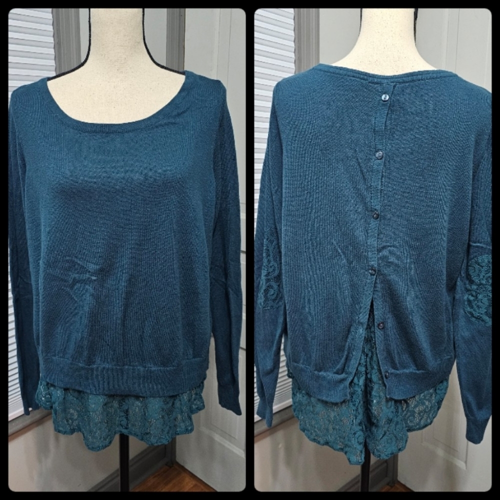 Torrid Teal Lace Twofer Sweater